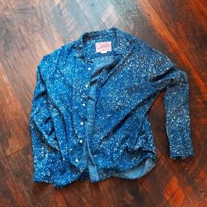 Blue/white splatterd long sleeve trademark Brooklyn XL button down shirt